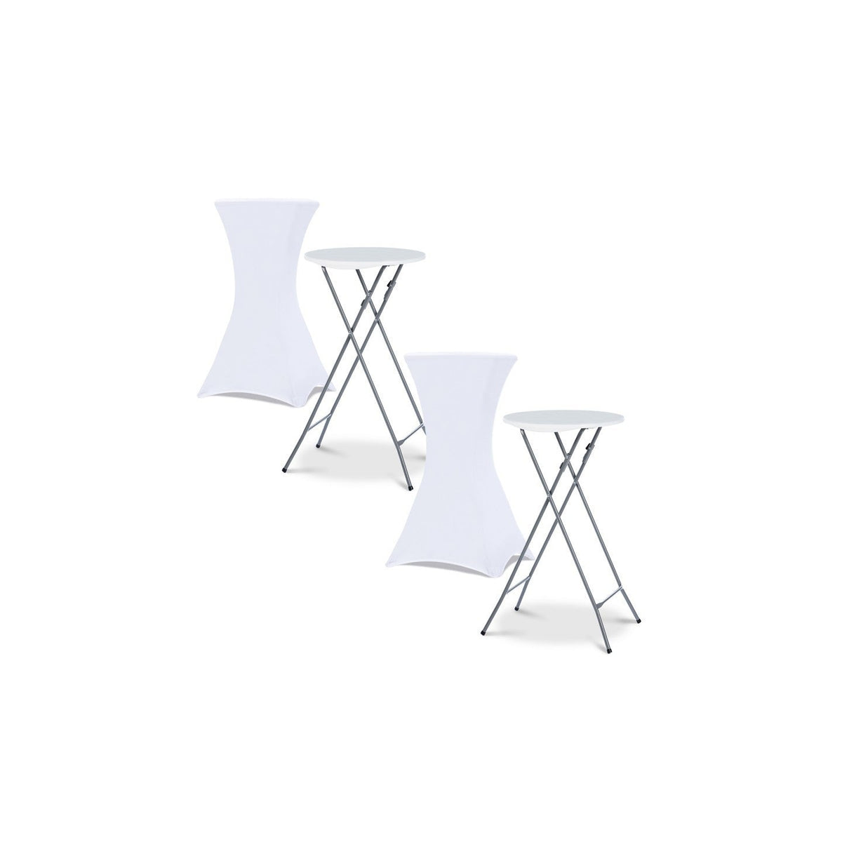 Lot de 2 tables hautes pliantes 105 cm et 2 housses blanches