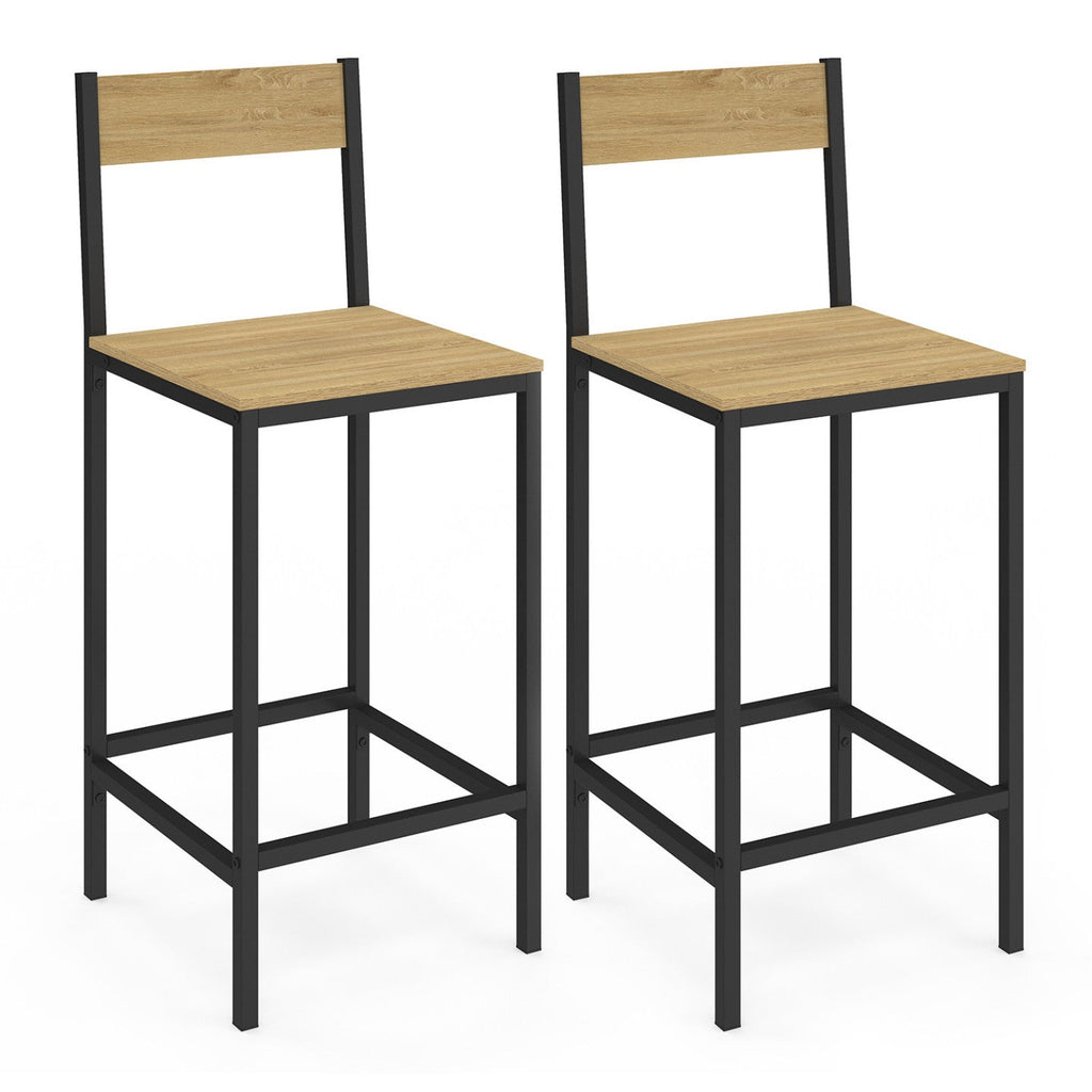 Lot de 2 tabourets de bar DETROIT avec dossier, chaise de cuisine au design industriel
