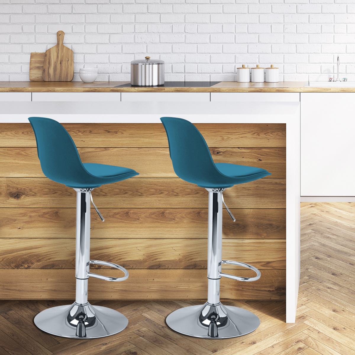 Lot de 2 tabourets de bar design KARL bleu canard