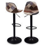 Lot de 2 tabourets de bar design KARL patchwork marron, gris et beige, pieds noirs