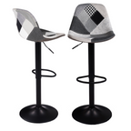 Lot de 2 tabourets de bar design KARL patchwork noir, gris et blanc, pied noir