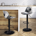 Lot de 2 tabourets de bar design KARL patchwork noir, gris et blanc, pied noir