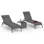 Lot de 2 chaises longues de jardin inclinables BORA avec table d'appoint modulable en acier gris anthracite et toile grise