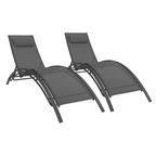 Lot de 2 chaises longues de jardin inclinables en acier HAVANE gris anthracite et toile grise avec coussin