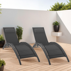 Lot de 2 chaises longues de jardin inclinables en acier HAVANE gris anthracite et toile grise avec coussin