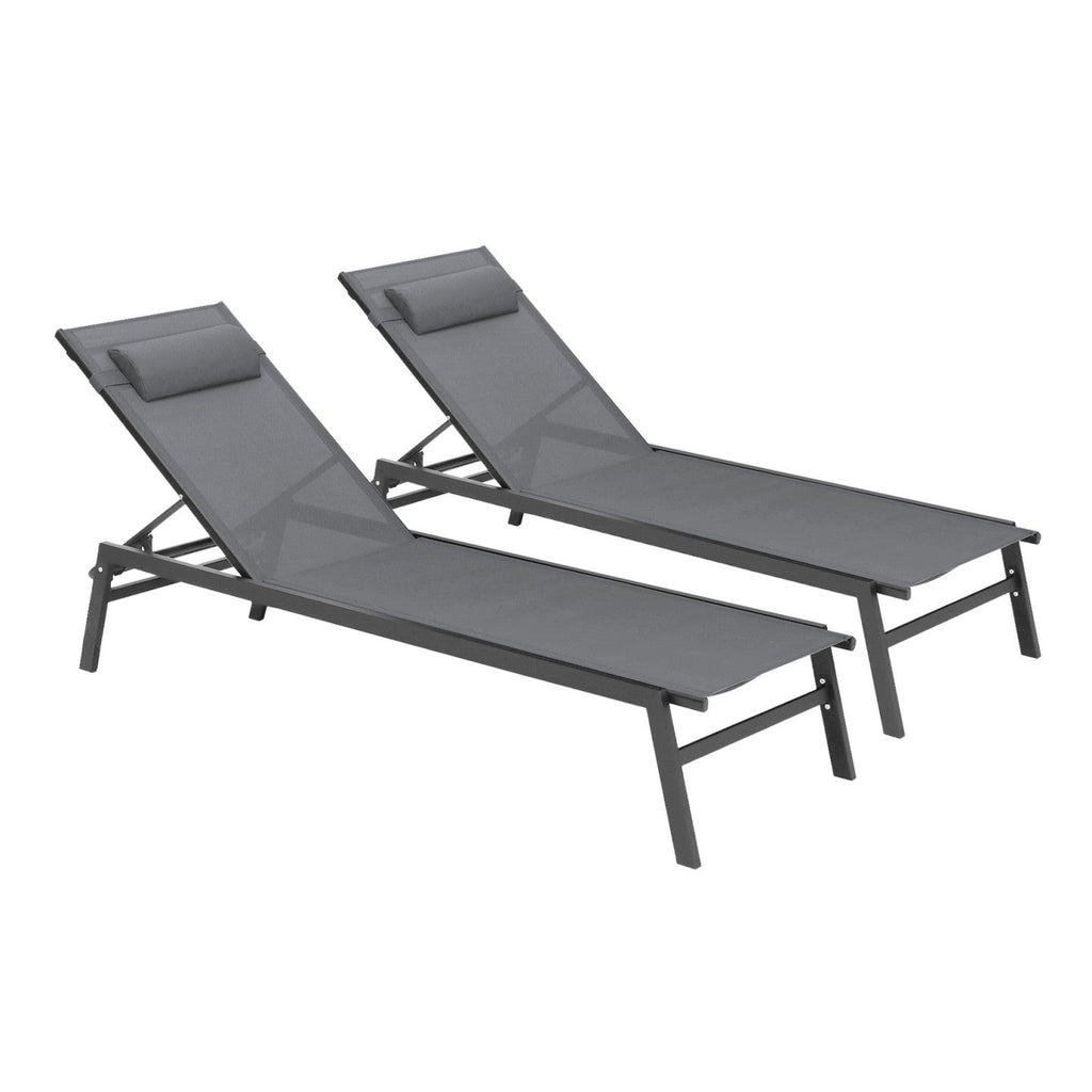 Lot de 2 bains de soleil inclinables en aluminium SINTRA gris anthracite et noir