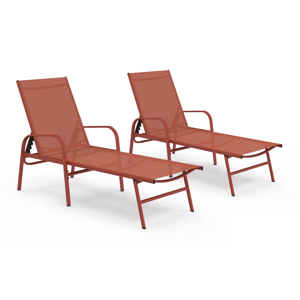 Lot de 2 transats de jardin inclinables FIDJI en acier et toile terracotta