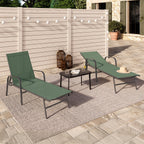 Set of 2 FIDJI reclining garden loungers in steel and olive green fabric