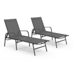 Set de 2 chaises longues de jardin inclinables FIDJI en acier gris anthracite et toile grise