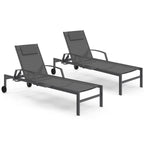 Lot de 2 transats de jardin inclinables JAVA avec tablettes en acier gris et toile grise