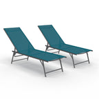 Lot de 2 chaises longues de jardin inclinables KAILUA en acier gris anthracite et toile bleu canard