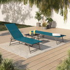Lot de 2 chaises longues de jardin inclinables KAILUA en acier gris anthracite et toile bleu canard
