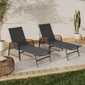 Lot de 2 transats de jardin inclinables RIO en acier gris anthracite, cordage effet rotin avec accoudoirs et toile grise