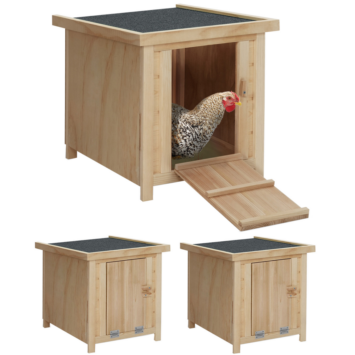 Lot de 3 clapiers en bois, pondoirs pour poules et nichoirs avec fond