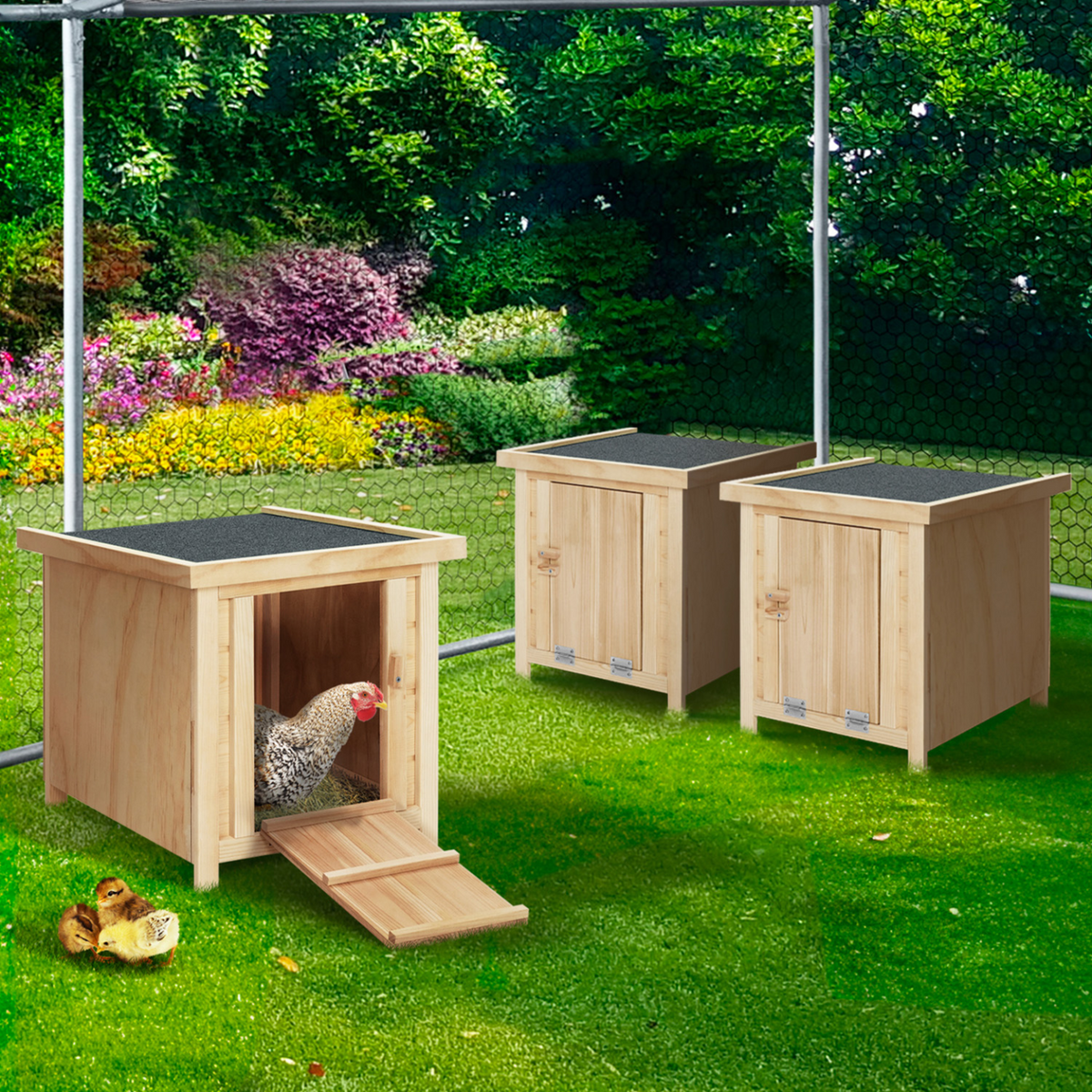 Lot de 3 clapiers en bois, pondoirs pour poules et nichoirs avec fond
