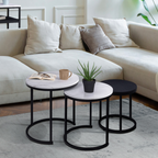 Lot de 3 tables basses gigognes rondes ALASKA 35/40/45 cm effet marbre et noir, pieds en métal