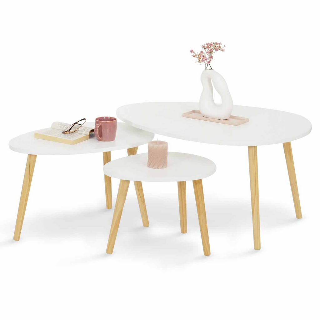 Lot de 3 tables basses gigognes GAIA blanc scandinave