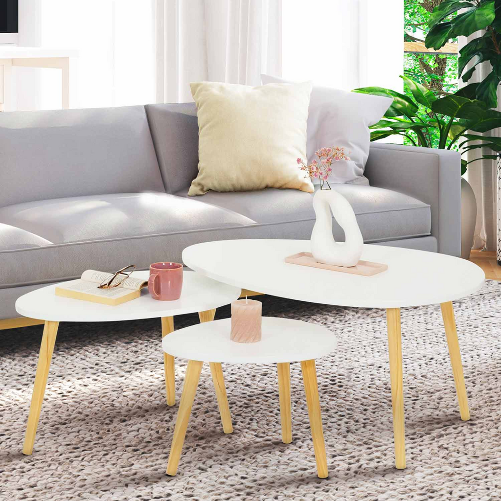 Lot de 3 tables basses gigognes GAIA blanc scandinave