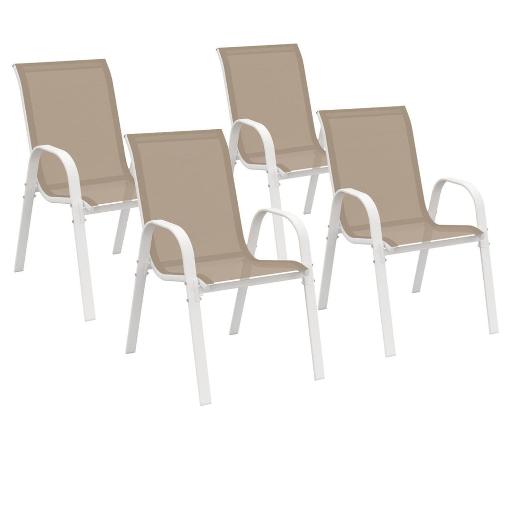 Lot de 4 chaises de jardin LYMA empilables en métal et textilène blanc et beige taupe