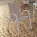 Lot de 4 chaises de jardin LYMA empilables en métal et textilène blanc et beige taupe