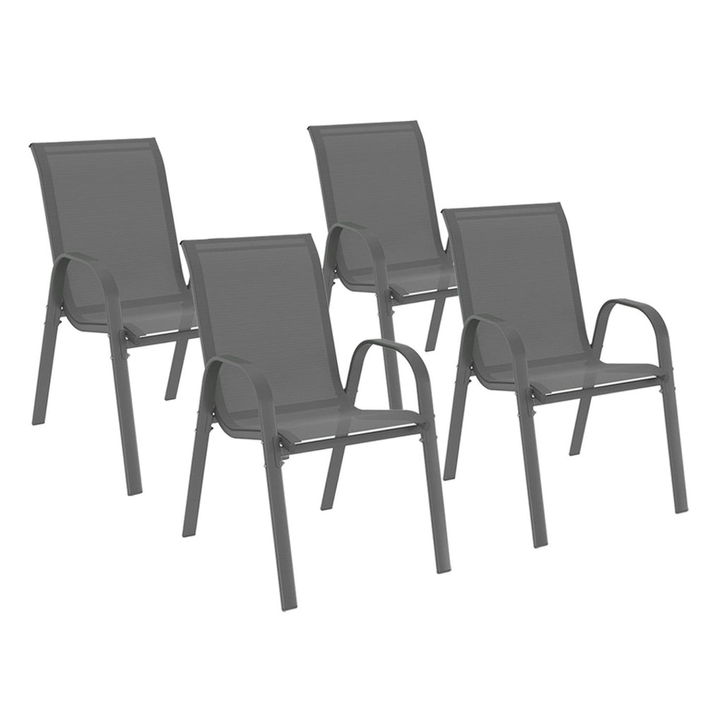 Lot de 4 chaises de jardin empilables LYMA en métal et textilène gris anthracite