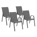 Lot de 4 chaises de jardin empilables LYMA en métal et textilène gris anthracite