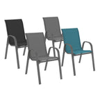 Lot de 4 chaises de jardin empilables LYMA en métal et textilène, coloris assortis gris, noir et bleu