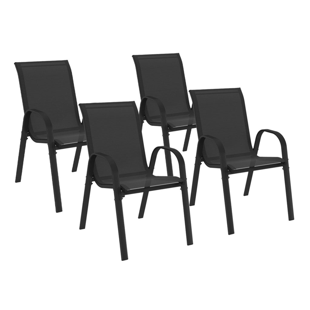 Lot de 4 chaises de jardin empilables LYMA en métal et textilène noires