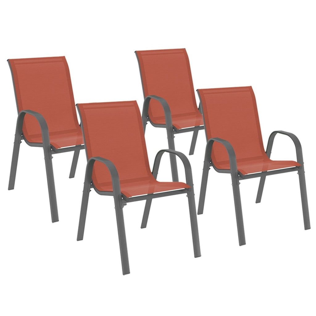 Lot de 4 chaises de jardin empilables LYMA en métal et textilène terracotta et gris