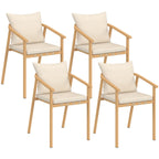 Lot de 4 chaises de jardin MALTA structure en métal effet bois, lanières et coussins beiges