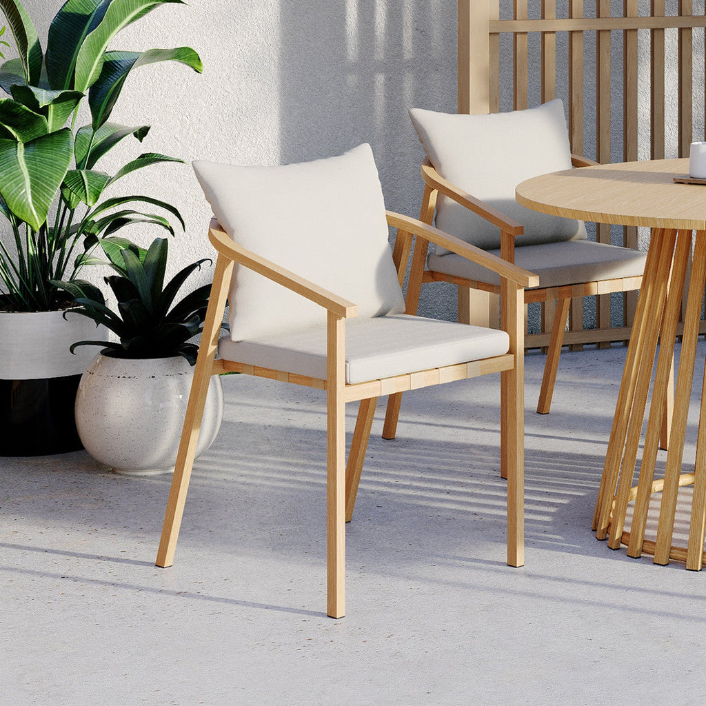Lot de 4 chaises de jardin MALTA structure en métal effet bois, lanières et coussins beiges
