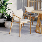 Lot de 4 chaises de jardin MALTA structure en métal effet bois, lanières et coussins beiges