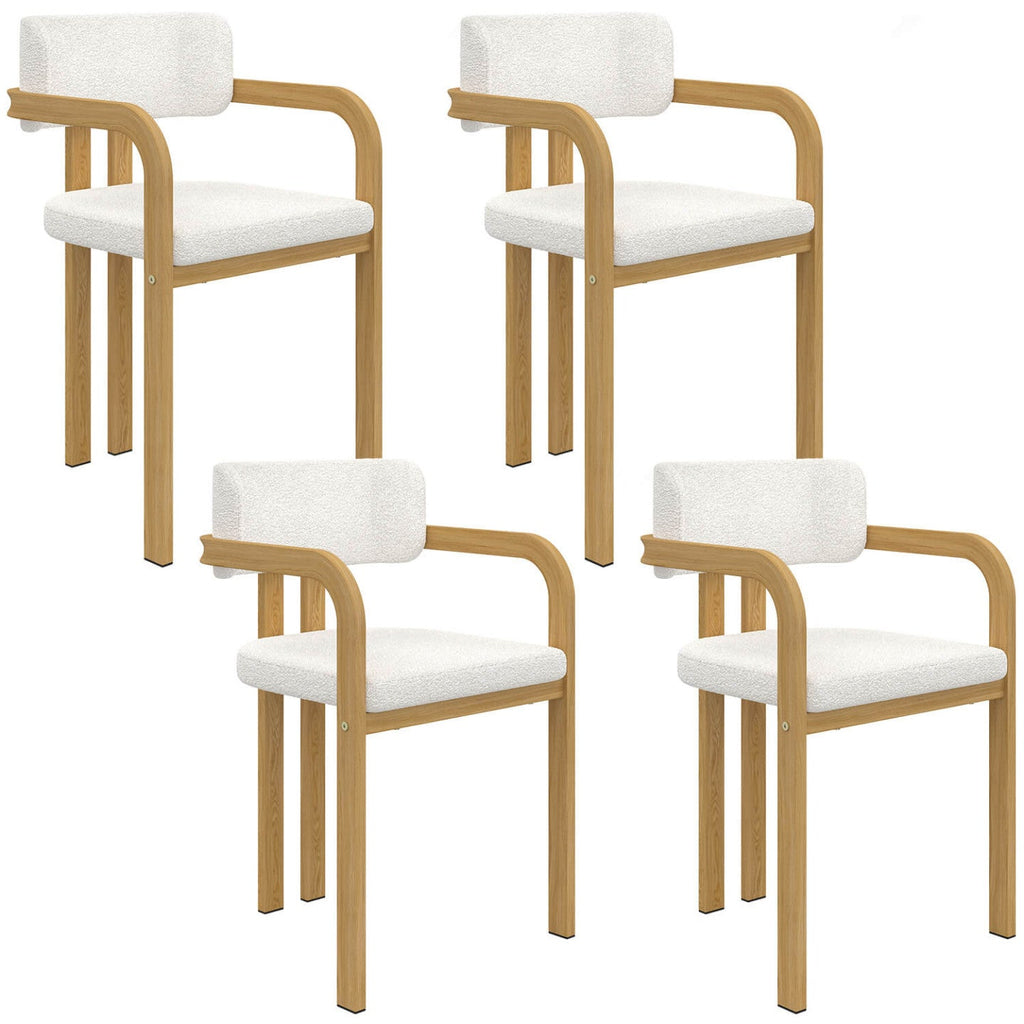 Lot de 4 chaises de salle à manger, fauteuils de table ESMA en métal effet bois et tissu bouclette avec accoudoirs