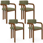 Lot de 4 chaises de salle à manger, fauteuils de table ESMA en métal effet noyer et tissu chenille vert avec accoudoirs