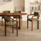 Lot de 4 chaises de salle à manger, fauteuils de table ESMA en métal effet noyer et tissu chenille vert avec accoudoirs