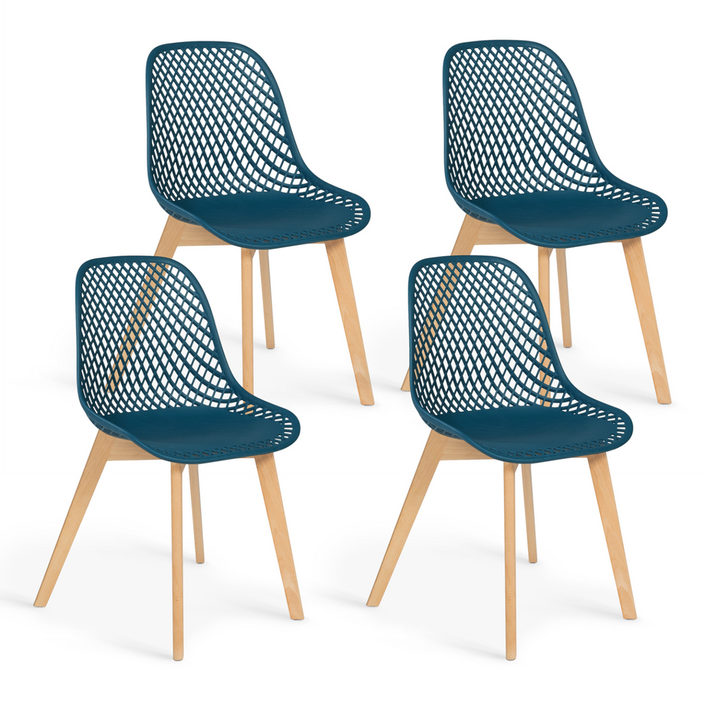 Lot de 4 chaises de salle à manger MANDY bleu canard