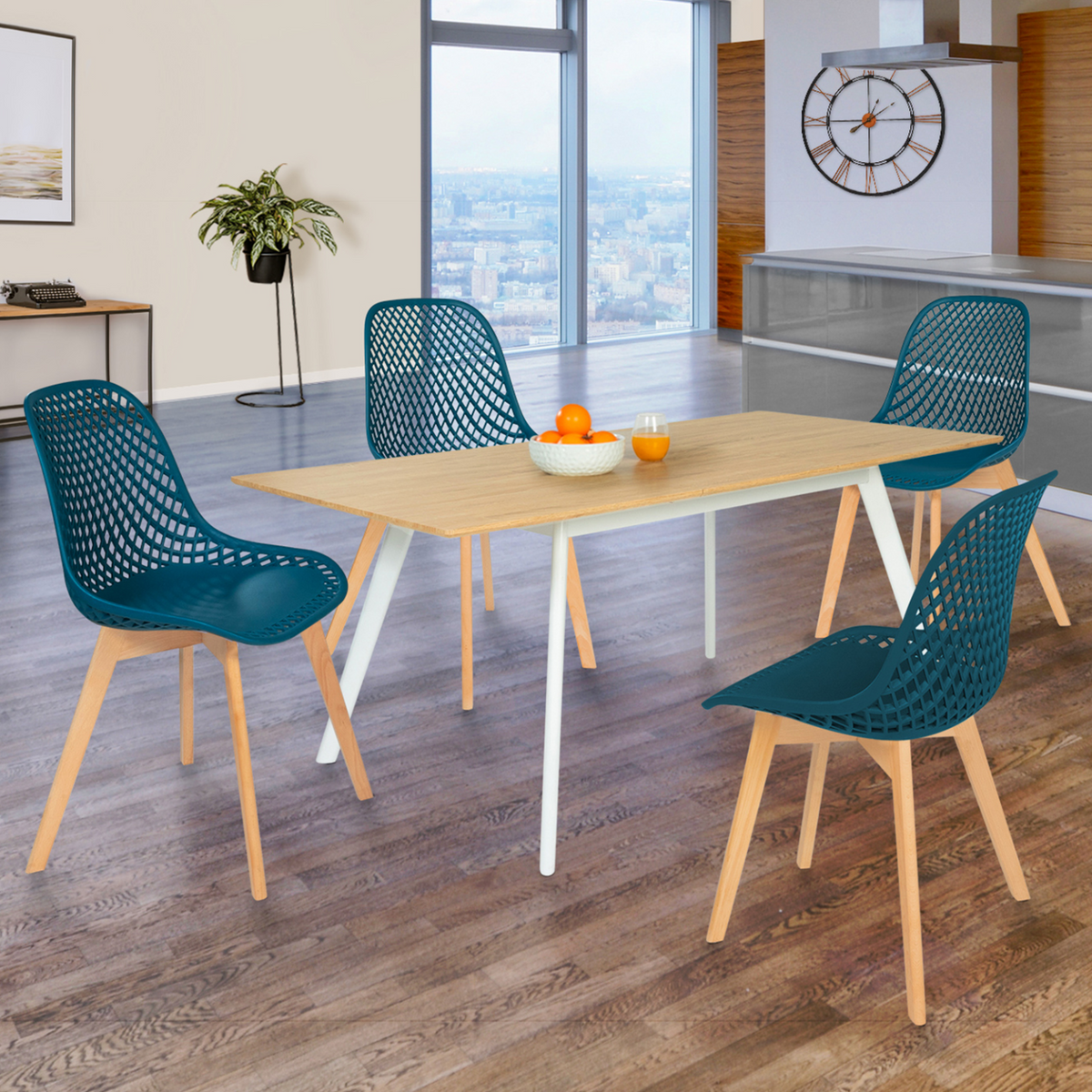 Lot de 4 chaises de salle à manger MANDY bleu canard