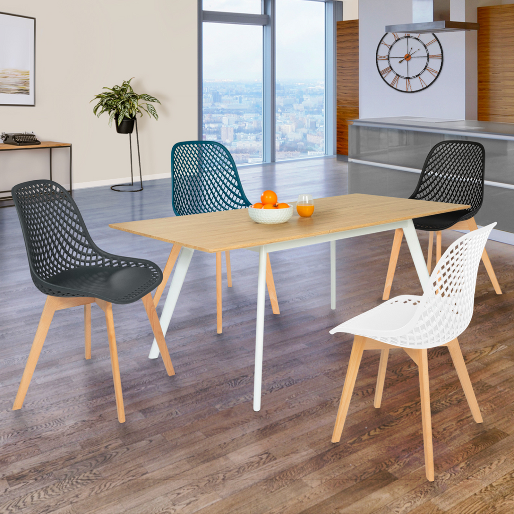 Lot de 4 chaises MANDY coloris assortis blanc, gris, bleu canard et noir