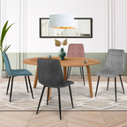 Lot de 4 chaises MILA en velours coloris assortis pastel bleu, gris clair, gris foncé, rose