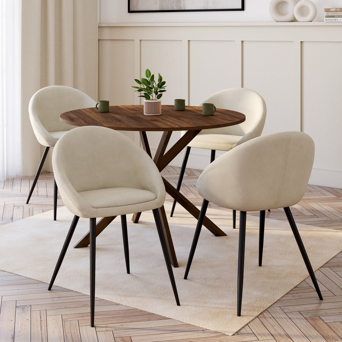 Lot de 4 chaises de salle à manger NAYA en velours crème