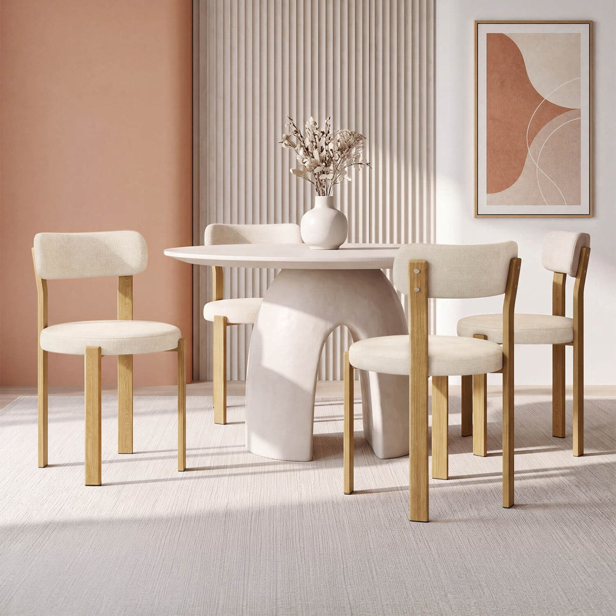 Lot de 4 chaises NELLA en tissu chenille beige pour salle à manger