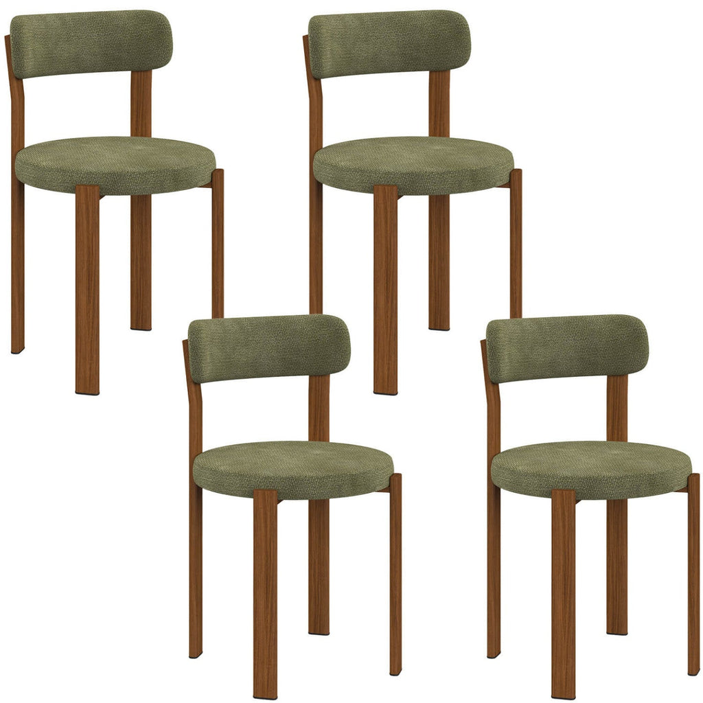 Lot de 4 chaises NELLA en tissu chenille vert pieds noyer pour salle à manger