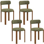 Lot de 4 chaises NELLA en tissu chenille vert pieds noyer pour salle à manger