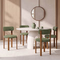 Lot de 4 chaises NELLA en tissu chenille vert pieds noyer pour salle à manger