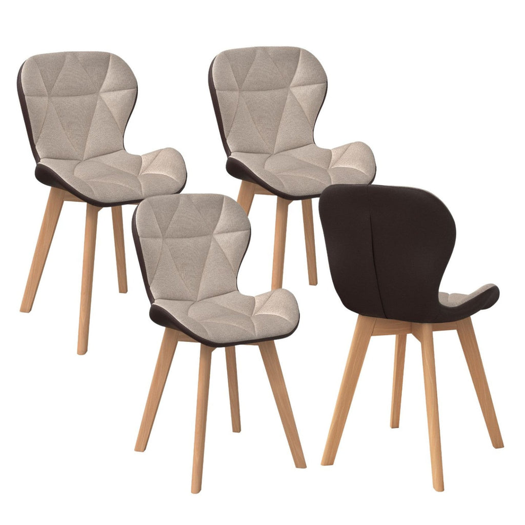 Lot de 4 chaises ROXANE bimatière en tissu et PU marron et taupe pour salle à manger