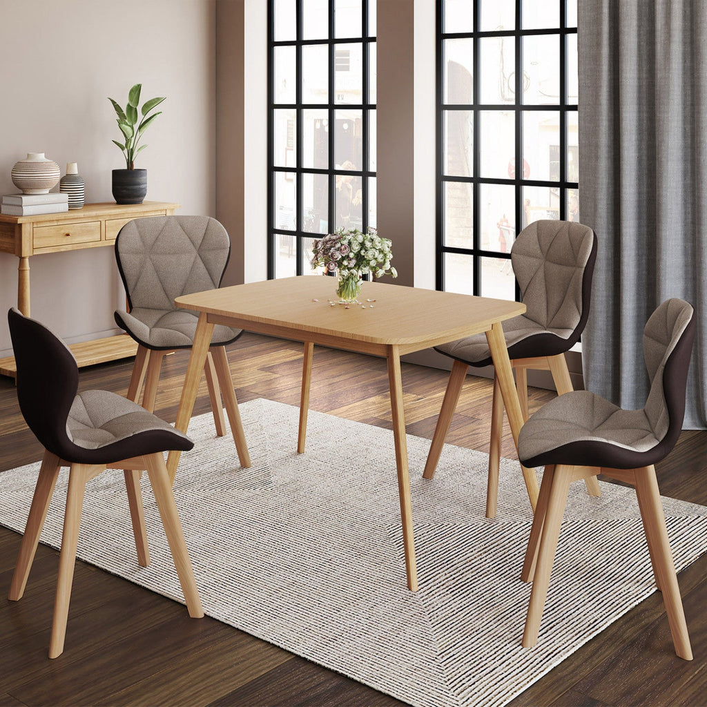 Lot de 4 chaises ROXANE bimatière en tissu et PU marron et taupe pour salle à manger