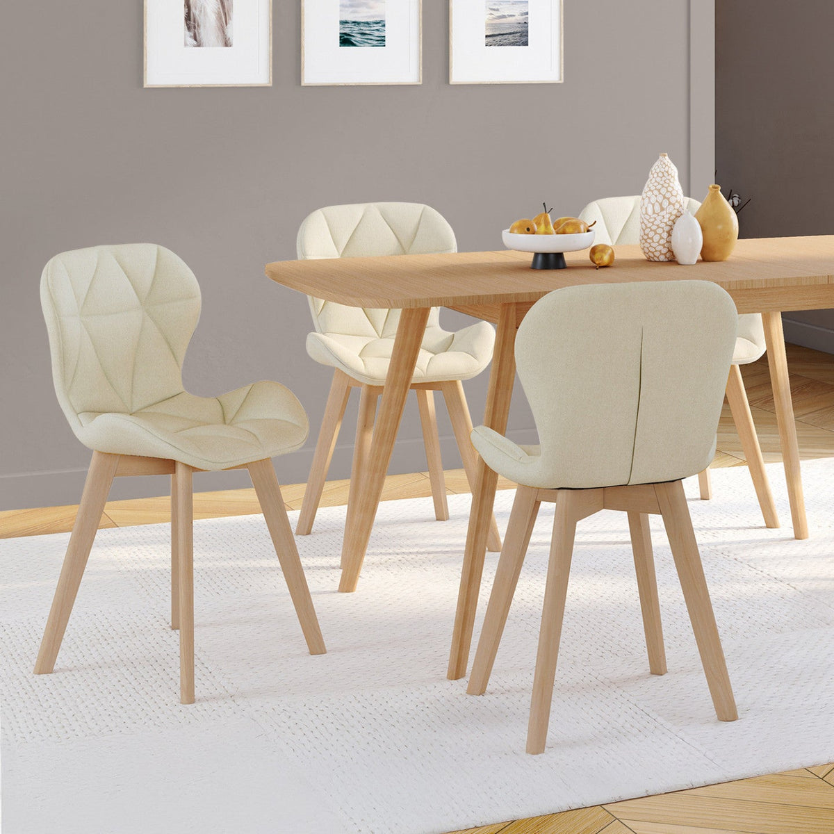 Lot de 4 chaises ROBINE en tissu beige pour salle à manger