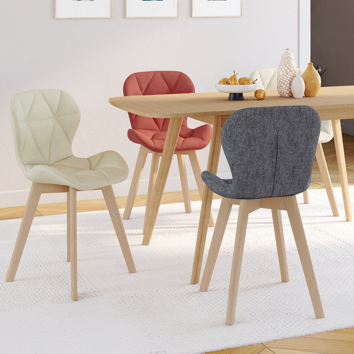 Lot de 4 chaises ROBINE en tissu coloris assortis gris foncé, terracotta, beige x2