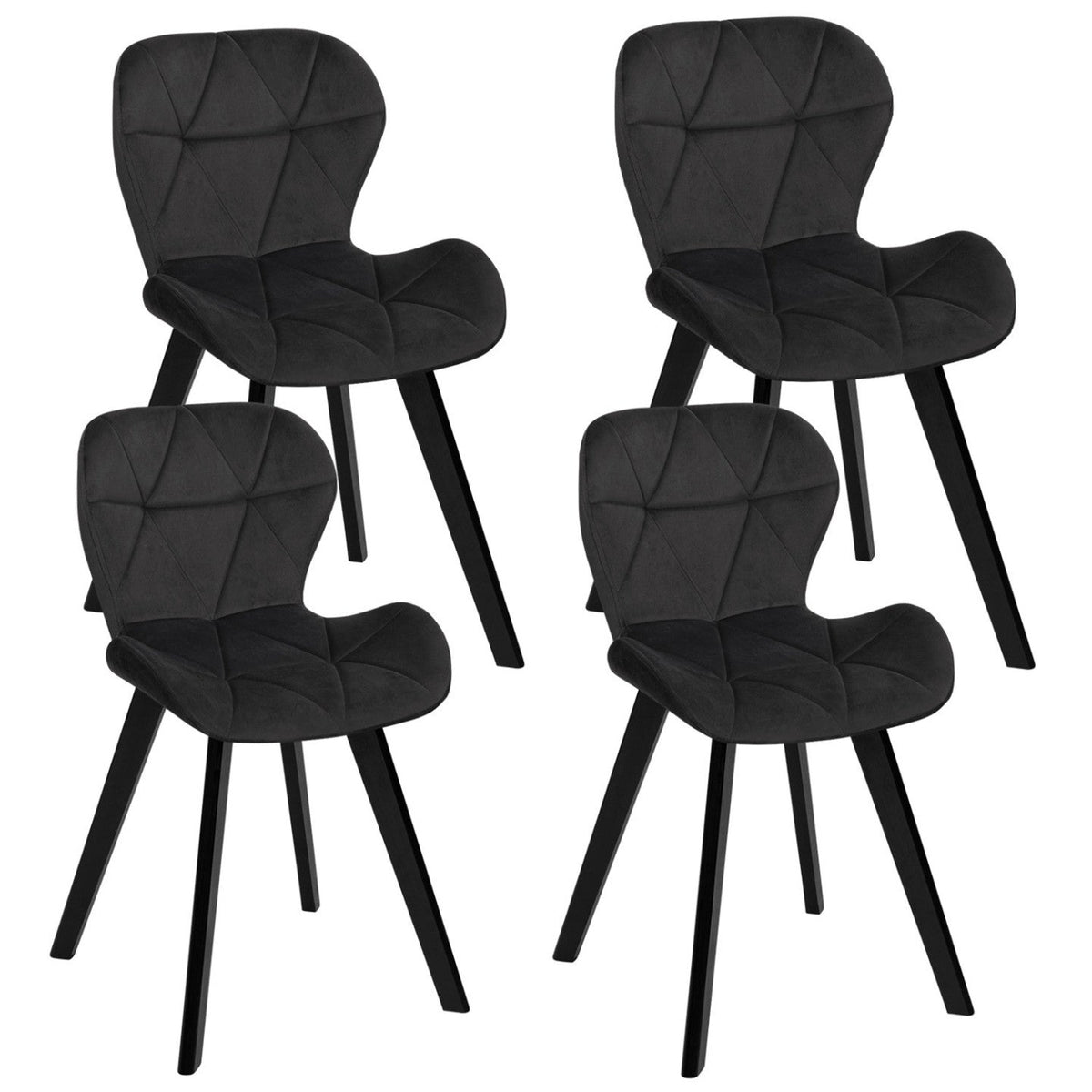 Lot de 4 chaises ROBINE en velours noir pieds noirs