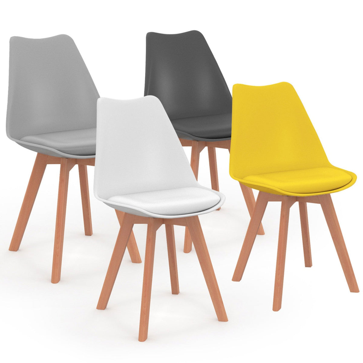 Lot de 4 chaises scandinaves SARA mix coloris gris foncé, gris clair, blanc et jaune